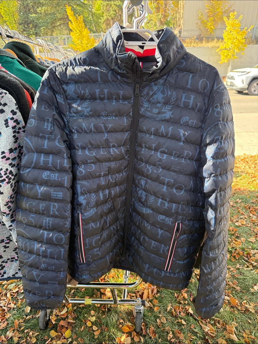 Tommy Hilfiger Navy Logo-Print Quilted Puffer Jacket